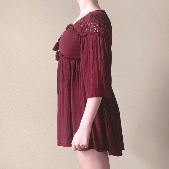 American Eagle Outfitters Burgundy Peasant Dress - Picture 4 of 8